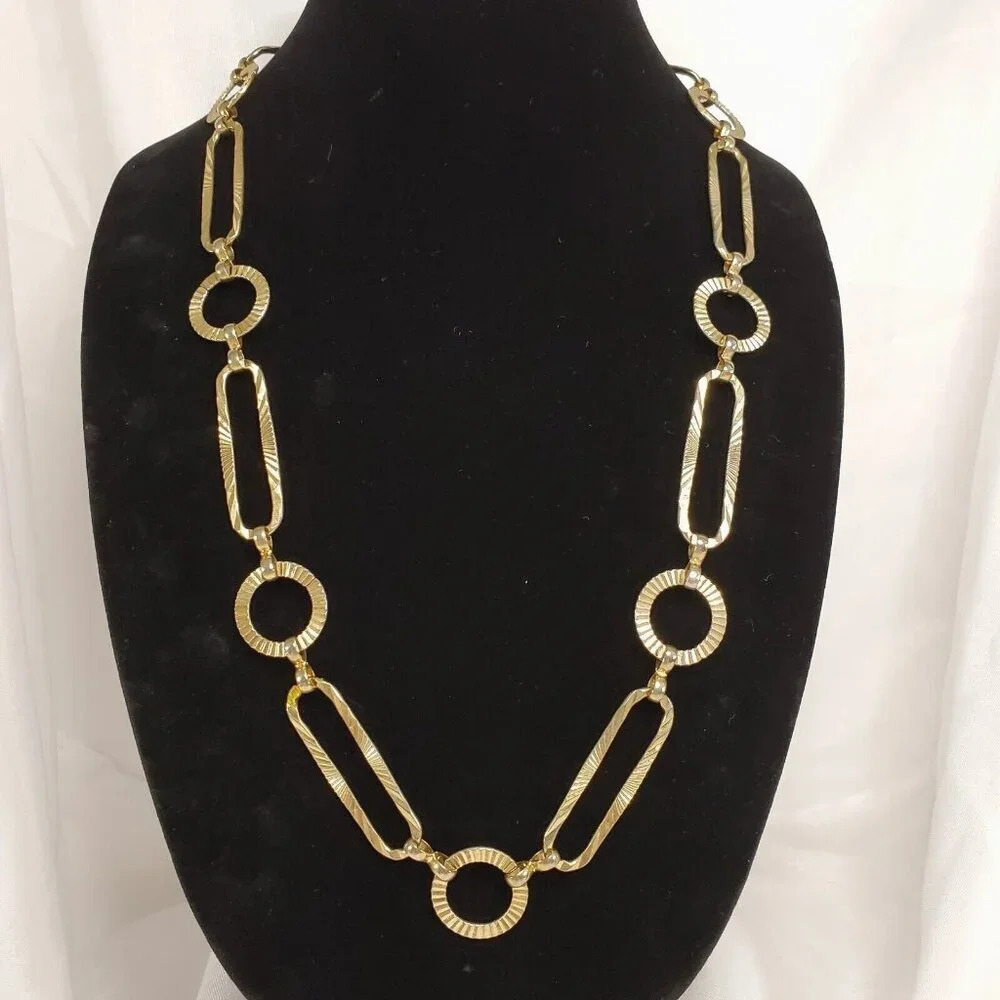 Vintage Korea G&S Gold Tone Statement Necklace Adjustable 27  To 42 inch Length